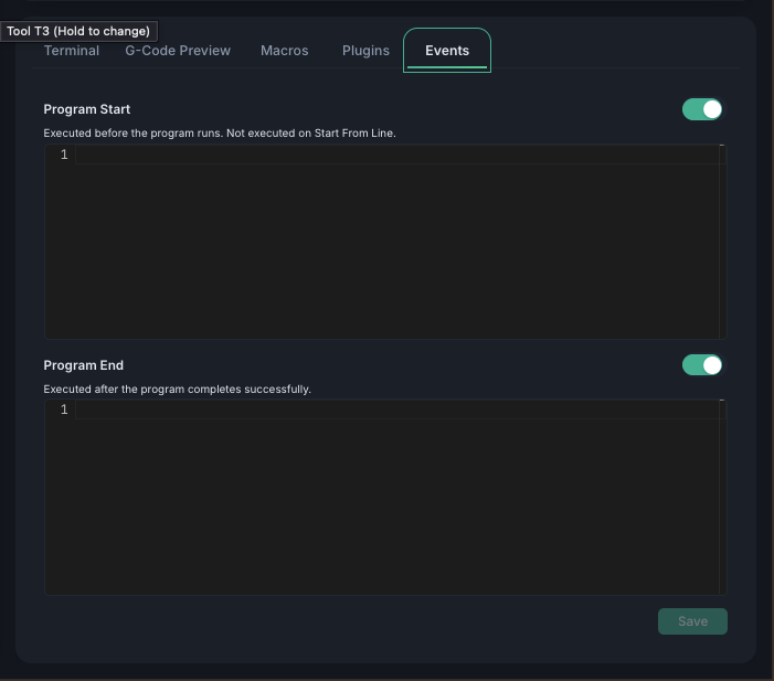 Events tab